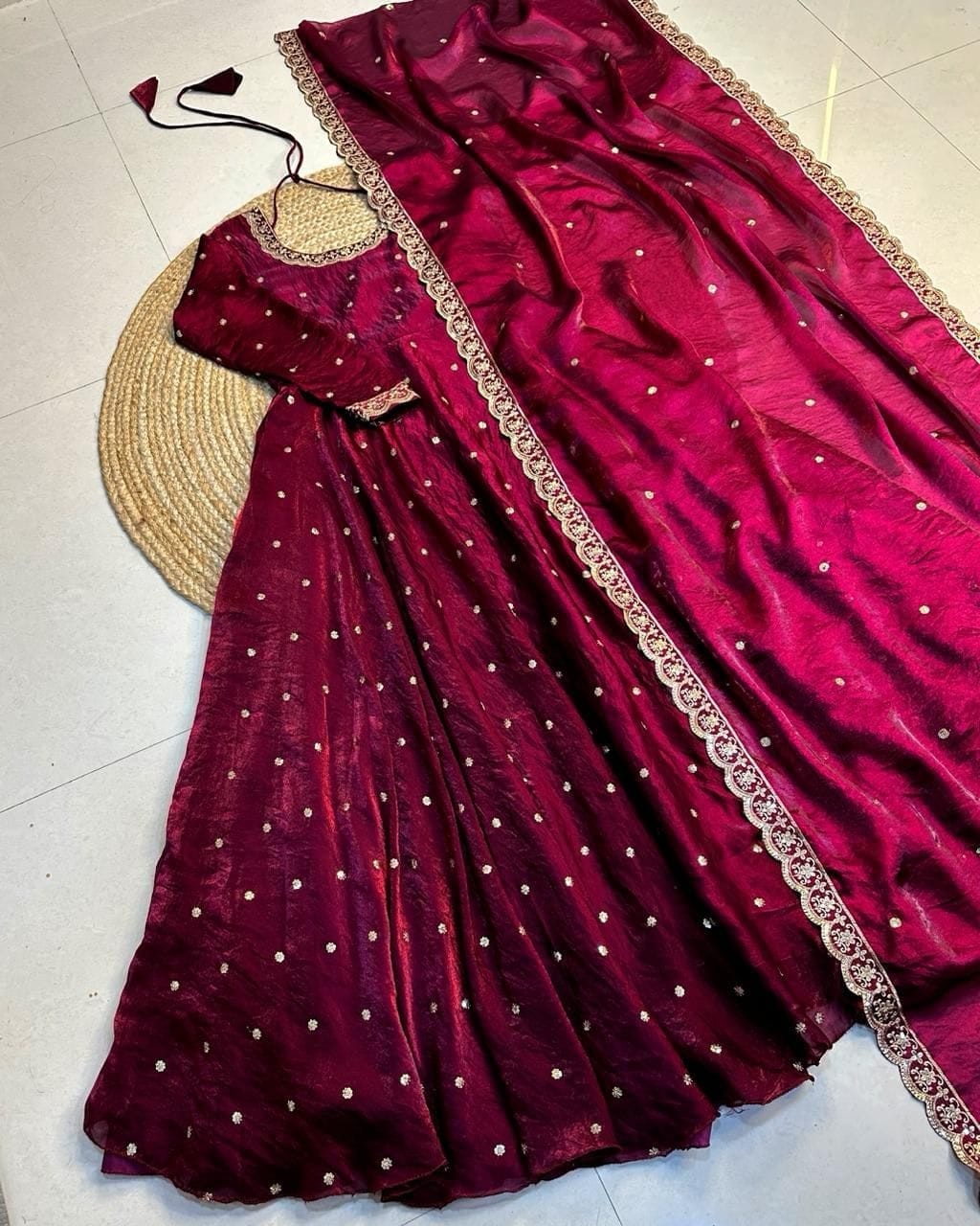Space Silk Sequence Embroidery Gown with Dupatta